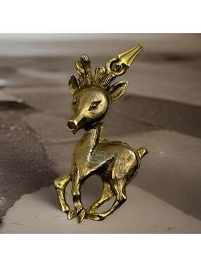 Vintage Gold Tone Baby Deer Pendant Textured Fawn Animal Charm Unsigned